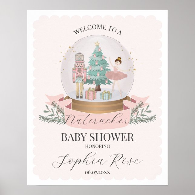 Poster Chá de fraldas Pink Nutcracker Balé Winter Welcome (Frente)