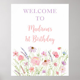 Poster Chá de fraldas Pink Pastel Wildflower Meadow Bem-v