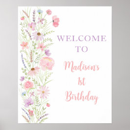 Poster Chá de fraldas Pink Pastel Wildflower Welcome