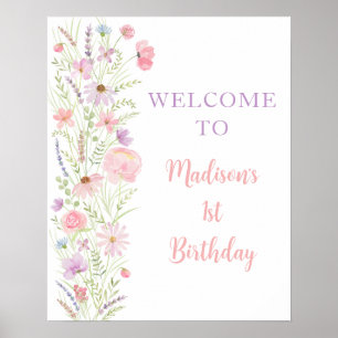 Poster Chá de fraldas Pink Pastel Wildflower Welcome