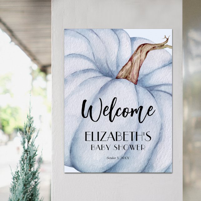 Poster Chá de fraldas Pumpkin Blue (Blue Pumpkin Fall Boy Baby Shower Welcome Sign Poster)