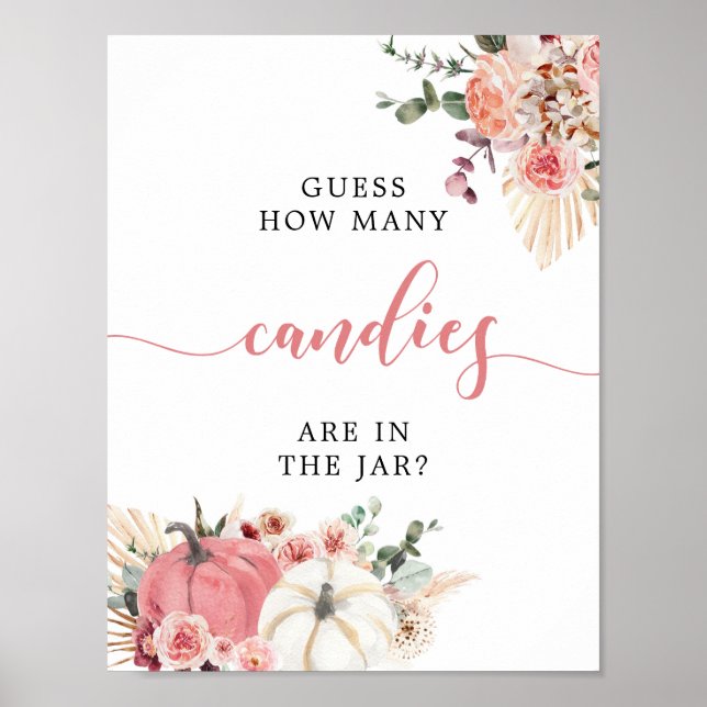 Poster Chá de fraldas Pumpkin Branco Boho Twin Rosa Quant (Frente)