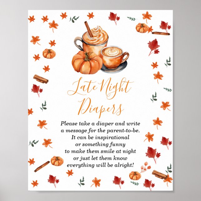 Poster Chá de fraldas Pumpkin Spice Coffee Fralda Noite T (Frente)