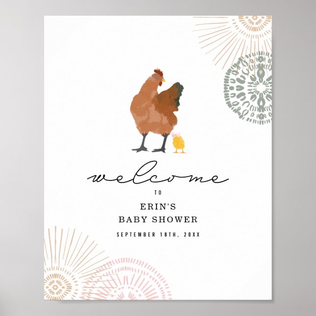 Poster Chá de fraldas Rosa de Frango Bem-Vindo (Frente)