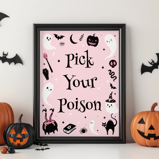 Poster Chá de fraldas Rosa De Halloween Escolha Seu Venen (Criador carregado)
