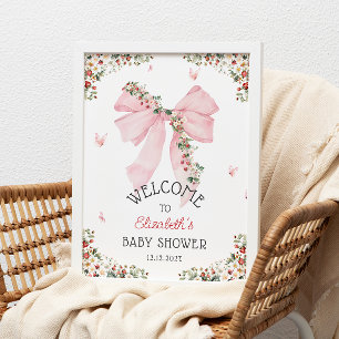 Poster Chá de fraldas Rosa de Morango Bem-vindo