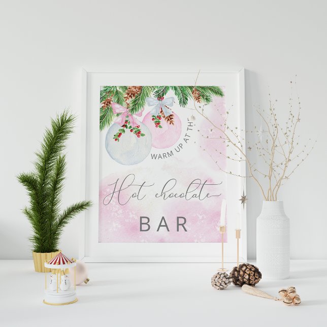 Poster Chá de fraldas Rosa de Natal Bar Chocolate Quente (Criador carregado)
