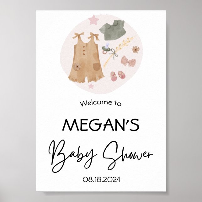 Poster Chá de fraldas rosa de roupas simples e bonitas be (Frente)