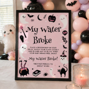 Poster Chá de fraldas Rosa do Halloween Meu Jogo Quebrou