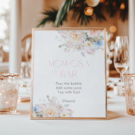 Poster Chá de fraldas Rosa Floral Bar Momosa