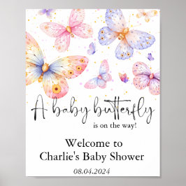 Poster Chá de fraldas Rosa Puro-Borboleta