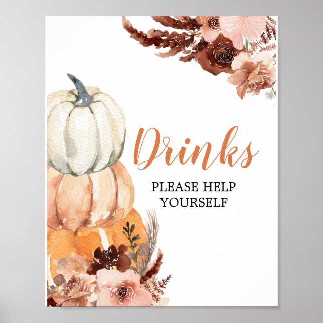Poster Chá de fraldas Rustic Boho Pumpkin Bebe (Frente)