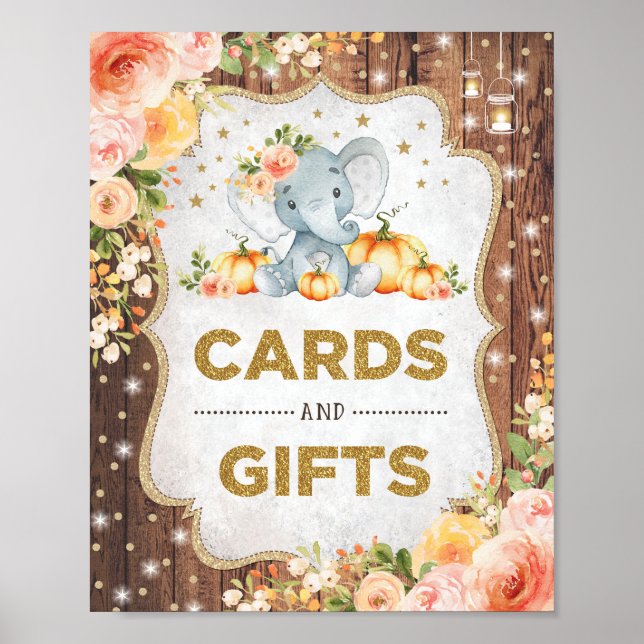 Poster Chá de fraldas Rustic Cards & Gifts Pumpkin Elepha (Frente)