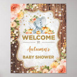 Poster Chá de fraldas Rustic Fall Floral Elephant Welcome