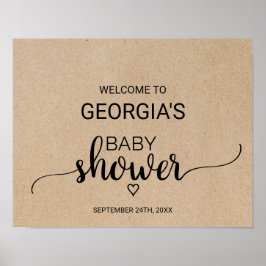 Pôster Chá de fraldas Rustic Faux Kraft Calliografia Bem-