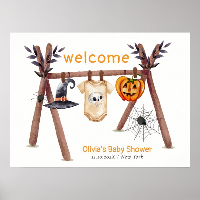 Poster Chá de fraldas Rustic Little Boo Clothesline Bem-v (Frente)