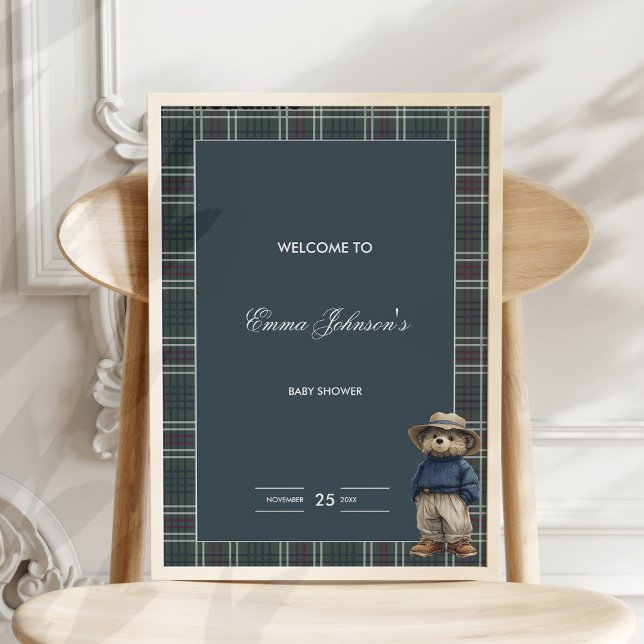 Pôster Chá de fraldas Rustic Tartan Bear (Criador carregado)