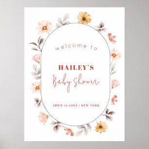 Poster Chá de fraldas Simples de Boho Wildflower Frame