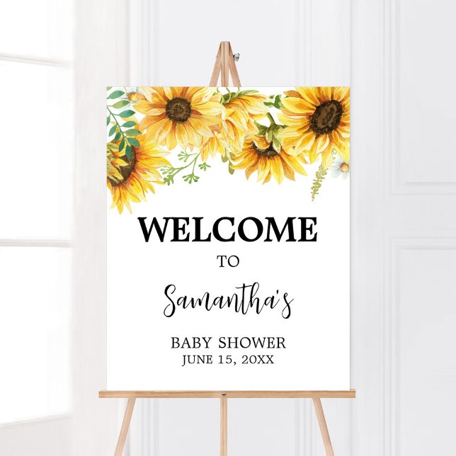 Poster Chá de fraldas Sunflower Bem-vindo (Sunflower Girl Baby Shower Welcome Sign)