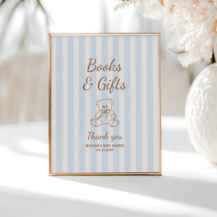 Poster Chá de fraldas Teddy Bear Tan Blue Stripes