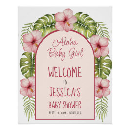 Pôster Chá de fraldas Tropical Aloha Baby Girl Sinal de B