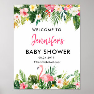 Poster Chá de fraldas Tropical Flamingo de Boas-vindas