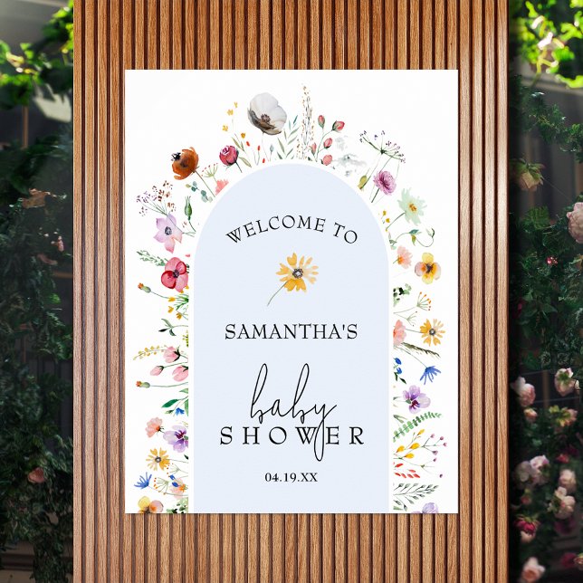 Poster Chá de fraldas Wildflower Boy Welcome (Wildflower blue boy baby shower welcome poster - INSTANT DOWNLOAD and/or PRINTED)