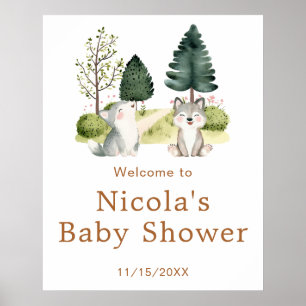 Poster Chá de fraldas Woodland Wolf