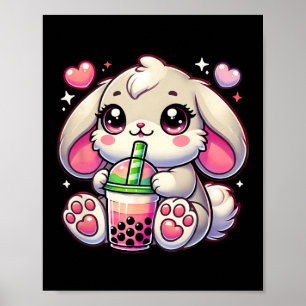 Poster Chá de Leite Bo Drink Coelho Bunny Rosa Kawaii Mem