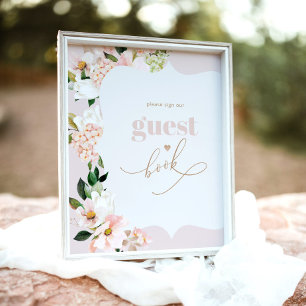 Poster Chá de menina floral cor-de-rosa esbranquiçada ass