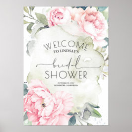 Poster Chá de Noiva Aquarela Vintage Flores Rosas