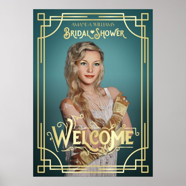 Poster Chá de Noiva Art Deco Foto de Boas-Vindas Turquesa (Frente)