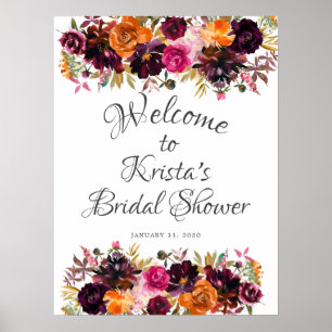 Poster Chá de Noiva Burgundy e Laranja Floral