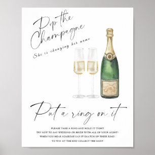 Poster Chá de noiva com champanhe - coloque um anel nisso