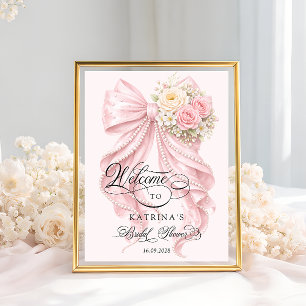 Poster Chá de Noiva com Laço Rosa Bem-vindo 