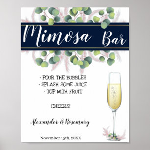 Poster Chá de Noiva de Bar de Mimosa com Grama das Pampas