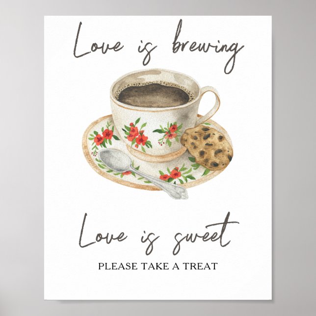 Poster Chá de noiva de café O amor é doce aproveite um do (Frente)
