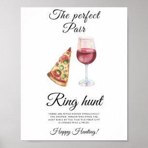 Poster Chá de noiva de vinho e pizza Caça ao anel jogo