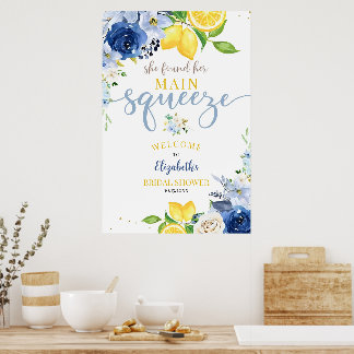 Poster Chá de Noiva Edíavel Floral Azul Limão Ela Encontr