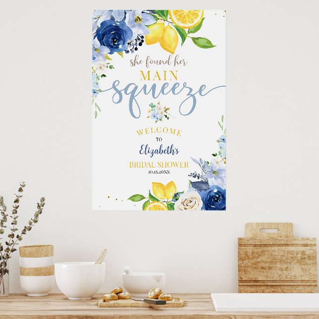 Poster Chá de Noiva Edíavel Floral Azul Limão Ela Encontr (Cozinha)