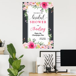 Poster Chá de Noiva Floral Bonito e Brilhante