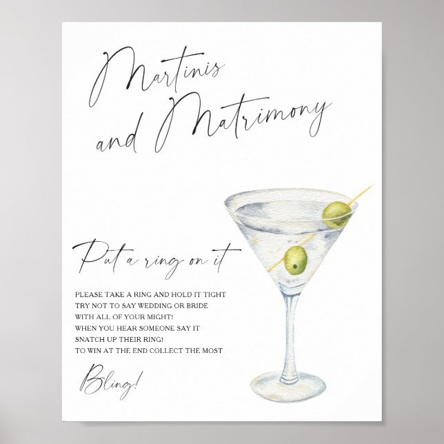 Poster Chá de noiva Martini Coloque um anel nisso jogo (Frente)