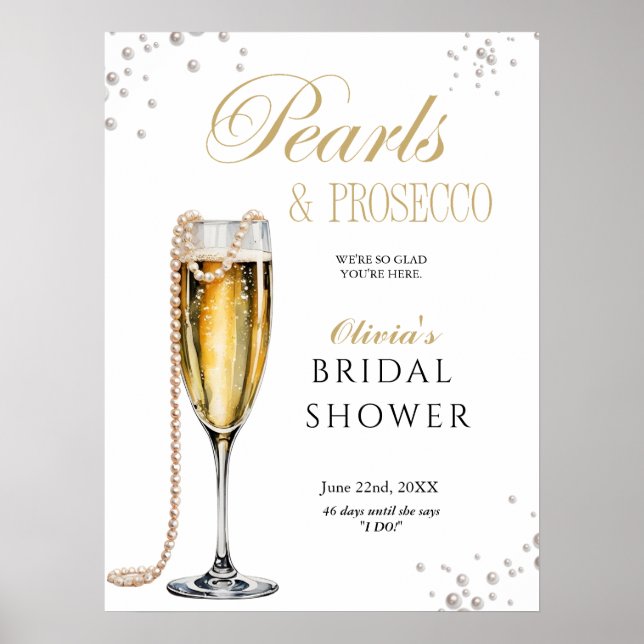 Poster Chá de Noiva Pérolas e Prosecco, Brunch de Noiva (Frente)