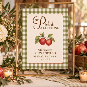 Poster Chá de Noiva Rustico Verde Gingham Maçã