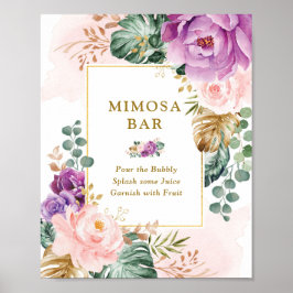Poster Chá de Noiva Tropical Floral Mimosa Bar Casamento
