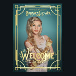Poster Chá de panela Art Deco Foto Bem-Vindo Turquoise<br><div class="desc">Celebrar a noiva com este Excelente único estilo Art Deco, design inspirado em Gatsby, com ornamentos geométricos abstrato e tipografia em ouro. Perfeito para uma festa temerária dos anos 20. Um design elegante, elegante, de todas as épocas, perfeito para a noiva a ser discerniente que quer algo diferente dos habituais...</div>