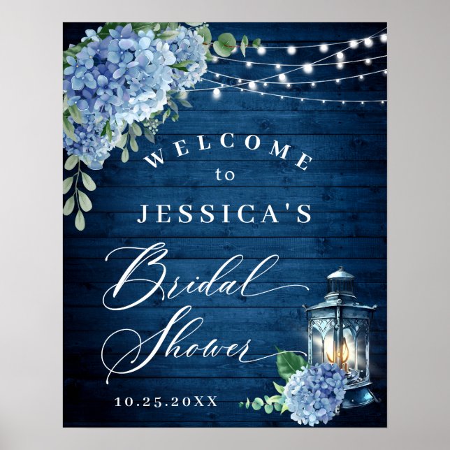 Poster Chá de panela Azul Hydrangea Lanterna Madeira Boho (Frente)