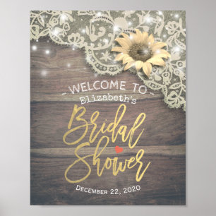 Poster Chá de panela Bem-vindo Lace Sunflower Wood Lights