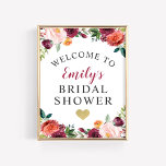 Poster Chá de panela Bem-vindo Russo Burgundy Fall Floral<br><div class="desc">Poster / sinal de boas-vindas do chá de panela de casamento apresenta texto na moda enquadrado por uma bela coroa rústica de flores aquáticas do outono, incluindo rosas, dahlias, flores de pénia e verde, em um lindo verão ou paleta de outono de vermelho vermelho, amarelo ouro, cor de pêssego, rosa-pincel...</div>