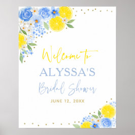 Poster Chá de panela Blue Floral Lemon Bem-vindo